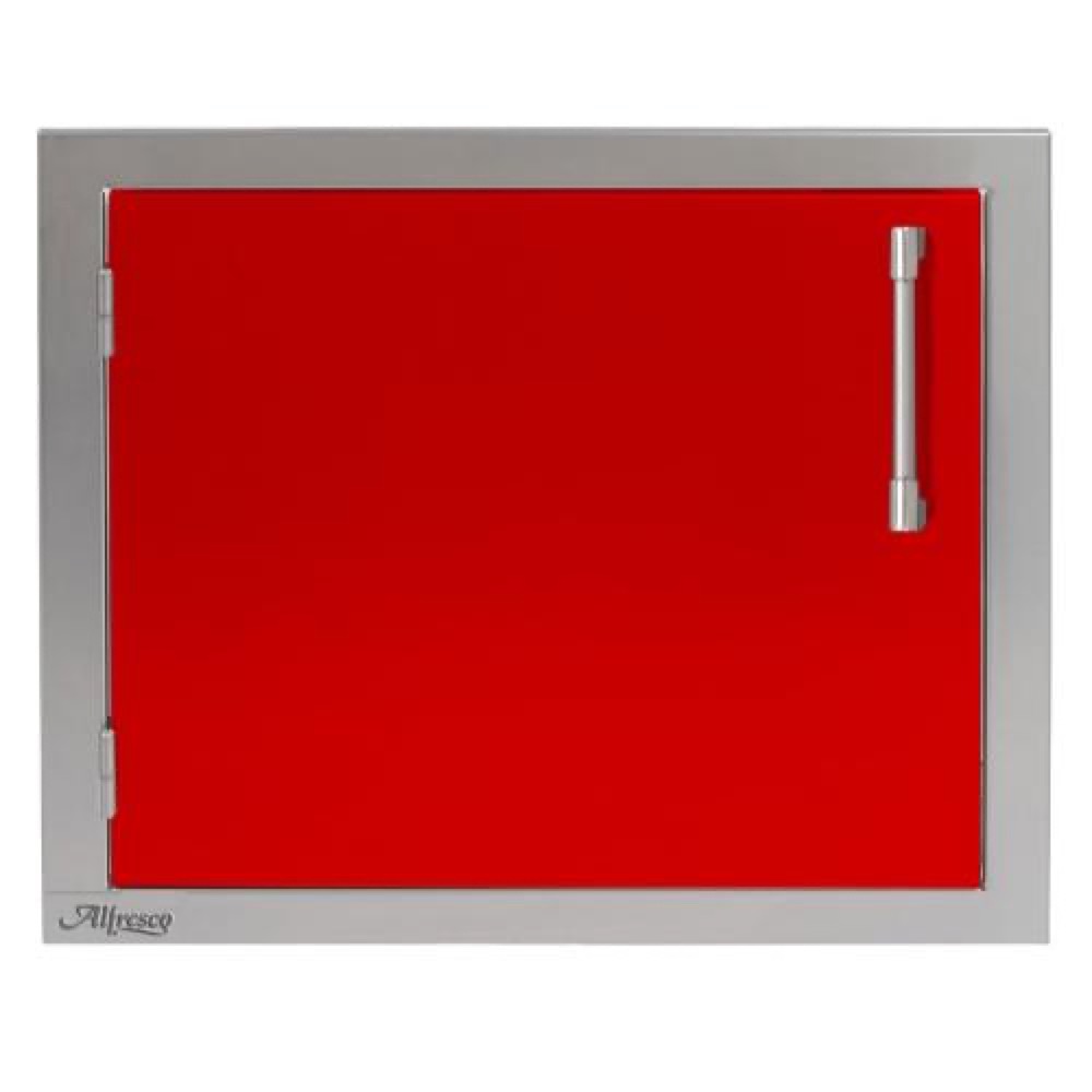 Alfresco Grills 23 Inch Stainless Steel Left Hinged Vertical Single Access Door   Carmine Red