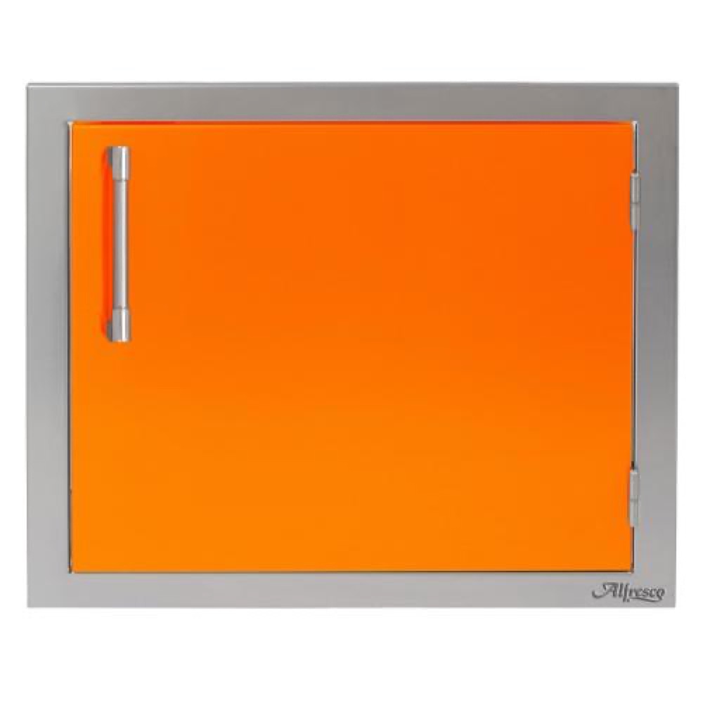 Alfresco Grills 23 Inch Stainless Steel Right Hinged Vertical Single Access Door   Luminous Orange