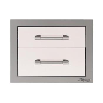 Alfresco Grills 17 Inch Stainless Steel Double Access Drawer with Soft Close Hardware Signal White Gloss AXE 2DR SC S9003 350