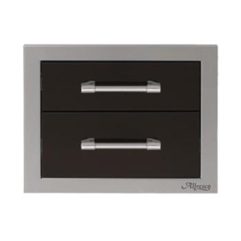 Alfresco Grills 17 Inch Stainless Steel Double Access Drawer with Soft Close Hardware Jet Black Gloss AXE 2DR SC S9005350