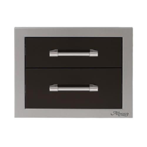 Alfresco Grills 17 Inch Stainless Steel Double Access Drawer with Soft Close Hardware   Jet Black Gloss