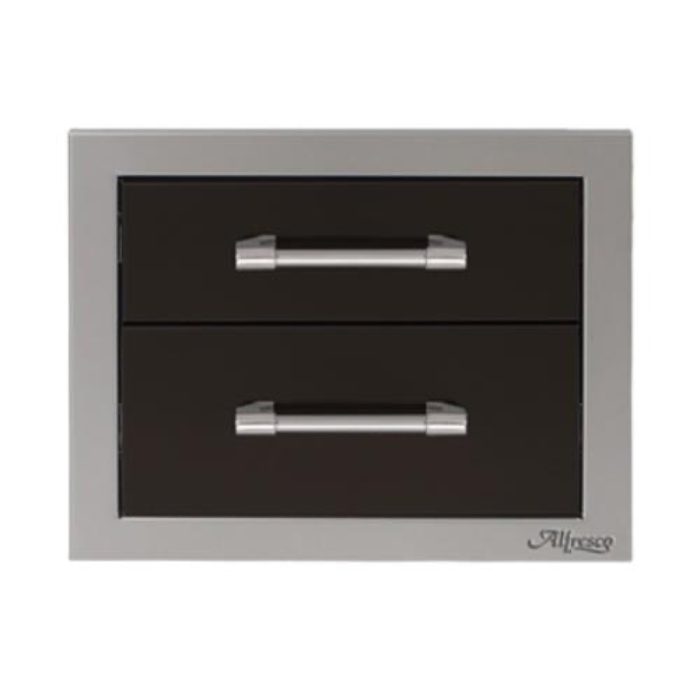 Alfresco Grills 17 Inch Stainless Steel Double Access Drawer with Soft Close Hardware   Jet Black Gloss