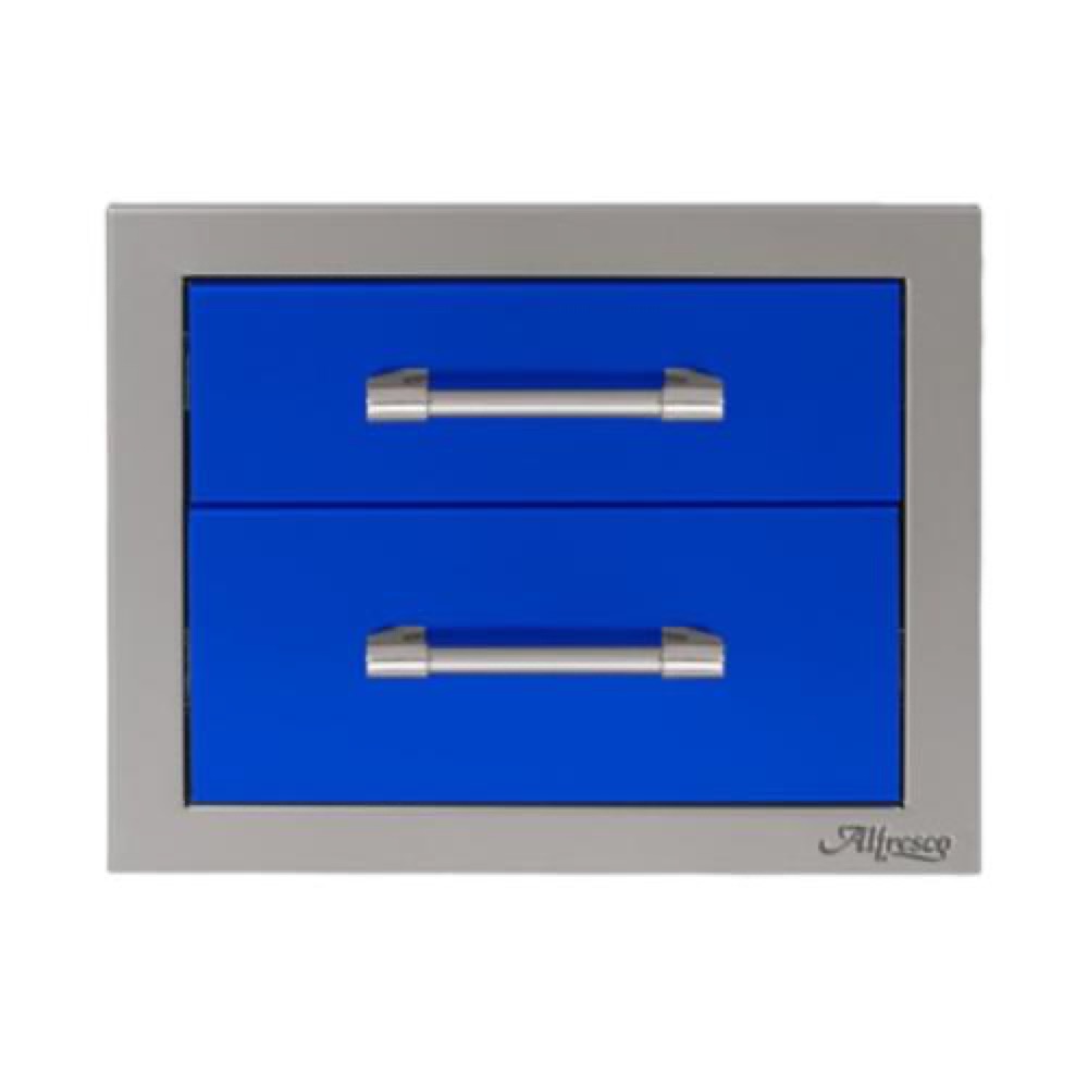 Alfresco Grills 17 Inch Stainless Steel Double Access Drawer with Soft Close Hardware   Ultramarine Blue