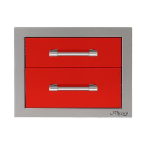 Alfresco Grills 17 Inch Stainless Steel Double Access Drawer with Soft Close Hardware   Carmine Red