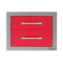 Alfresco Grills 17 Inch Stainless Steel Double Access Drawer with Soft Close Hardware Raspberry Red AXE 2DR SC S3027250
