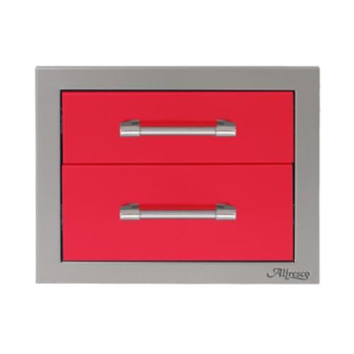 Alfresco Grills 17 Inch Stainless Steel Double Access Drawer with Soft Close Hardware   Raspberry Red