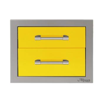 Alfresco Grills 17 Inch Stainless Steel Double Access Drawer with Soft Close Hardware Traffic Yellow AXE 2DR SC S1023 350