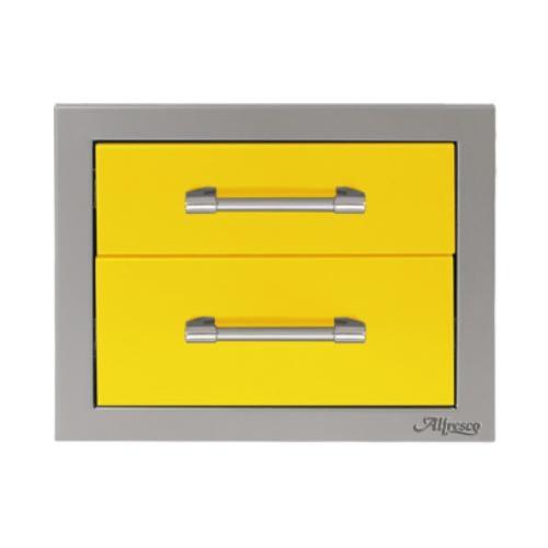Alfresco Grills 17 Inch Stainless Steel Double Access Drawer with Soft Close Hardware   Traffic Yellow