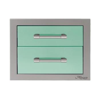 Alfresco Grills 17 Inch Stainless Steel Double Access Drawer with Soft Close Hardware Light Green AXE 2DR SC S6027350