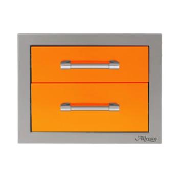 Alfresco Grills 17 Inch Stainless Steel Double Access Drawer with Soft Close Hardware Luminous Orange AXE 2DR SC S2005350