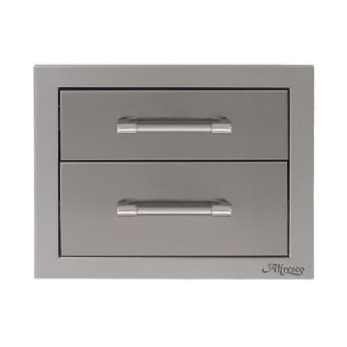 Alfresco Grills 17 Inch Stainless Steel Double Access Drawer with Soft Close Hardware   Signal Grey