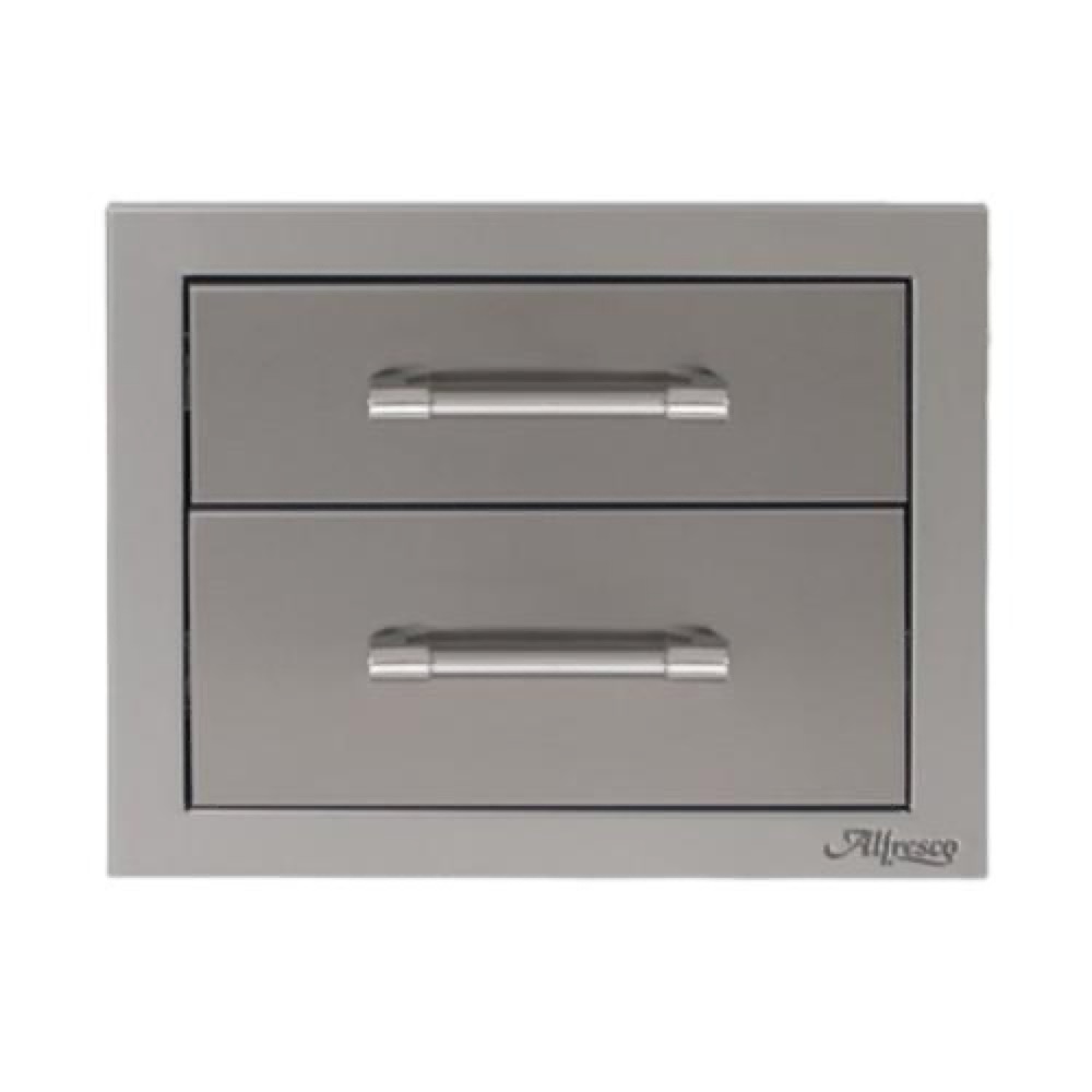 Alfresco Grills 17 Inch Stainless Steel Double Access Drawer with Soft Close Hardware   Signal Grey