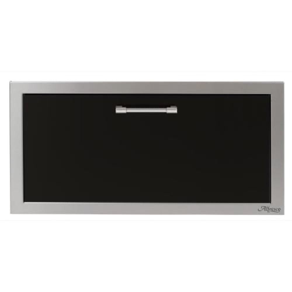 Alfresco Grills 30 Inch Stainless Steel VersaPower Single Accessory Drawer with Soft Close Hardware   Jet Black Gloss