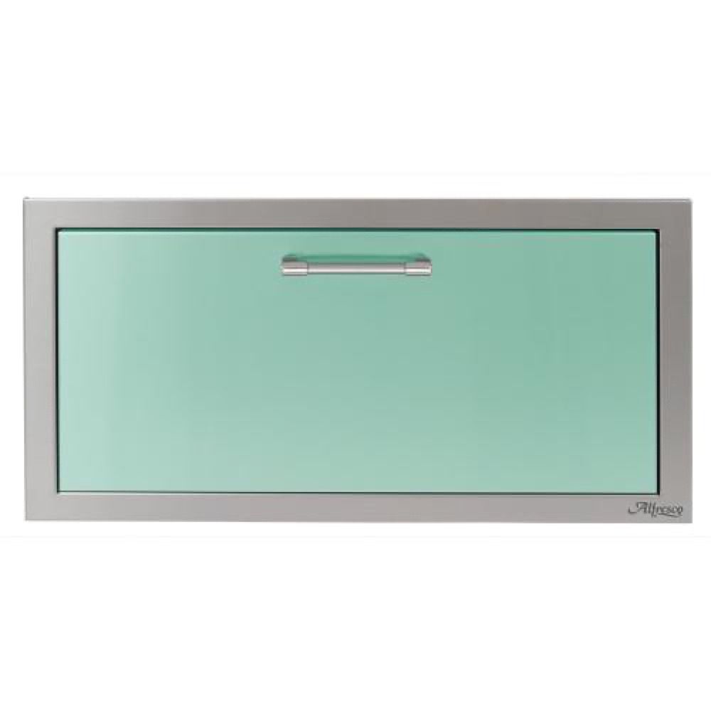 Alfresco Grills 30 Inch Stainless Steel VersaPower Single Accessory Drawer with Soft Close Hardware   Light Green