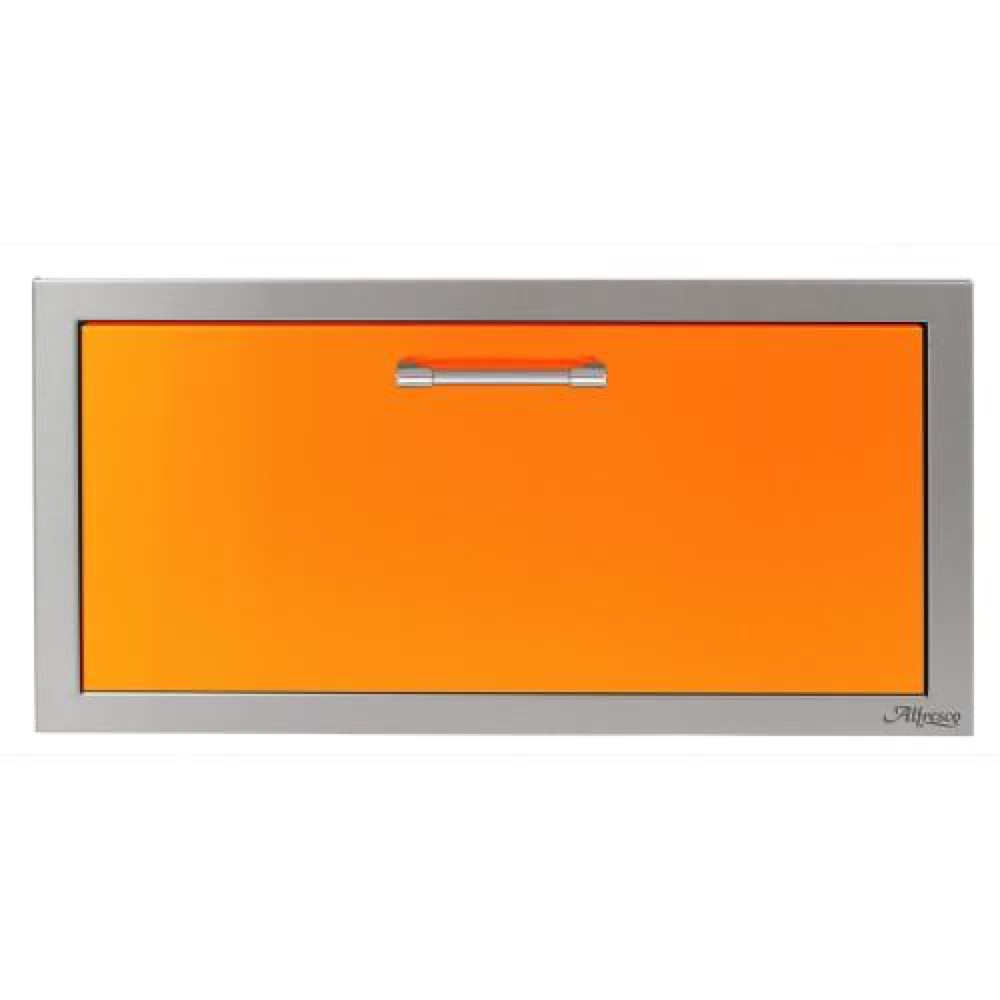 Alfresco Grills 30 Inch Stainless Steel VersaPower Single Accessory Drawer with Soft Close Hardware   Luminous Orange