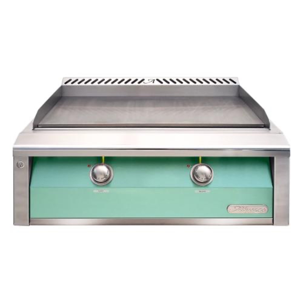 Alfresco Grills 30 Inch 2 Burner Built In Natural Gas Commercial Style Flat Top Griddle   Light Green