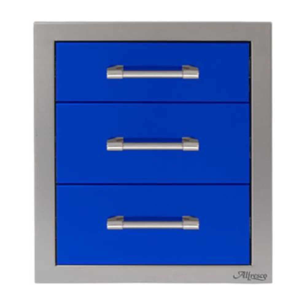 Alfresco Grills 17 Inch Stainless Steel Triple Access Drawer with Soft Close Hardware   Ultramarine Blue