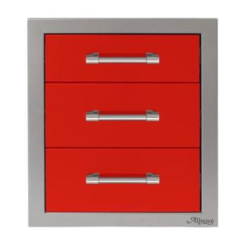 Alfresco Grills 17 Inch Stainless Steel Triple Access Drawer with Soft Close Hardware Carmine Red AXE 3DR SC S3002350