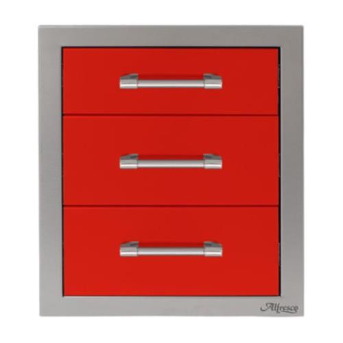 Alfresco Grills 17 Inch Stainless Steel Triple Access Drawer with Soft Close Hardware   Carmine Red