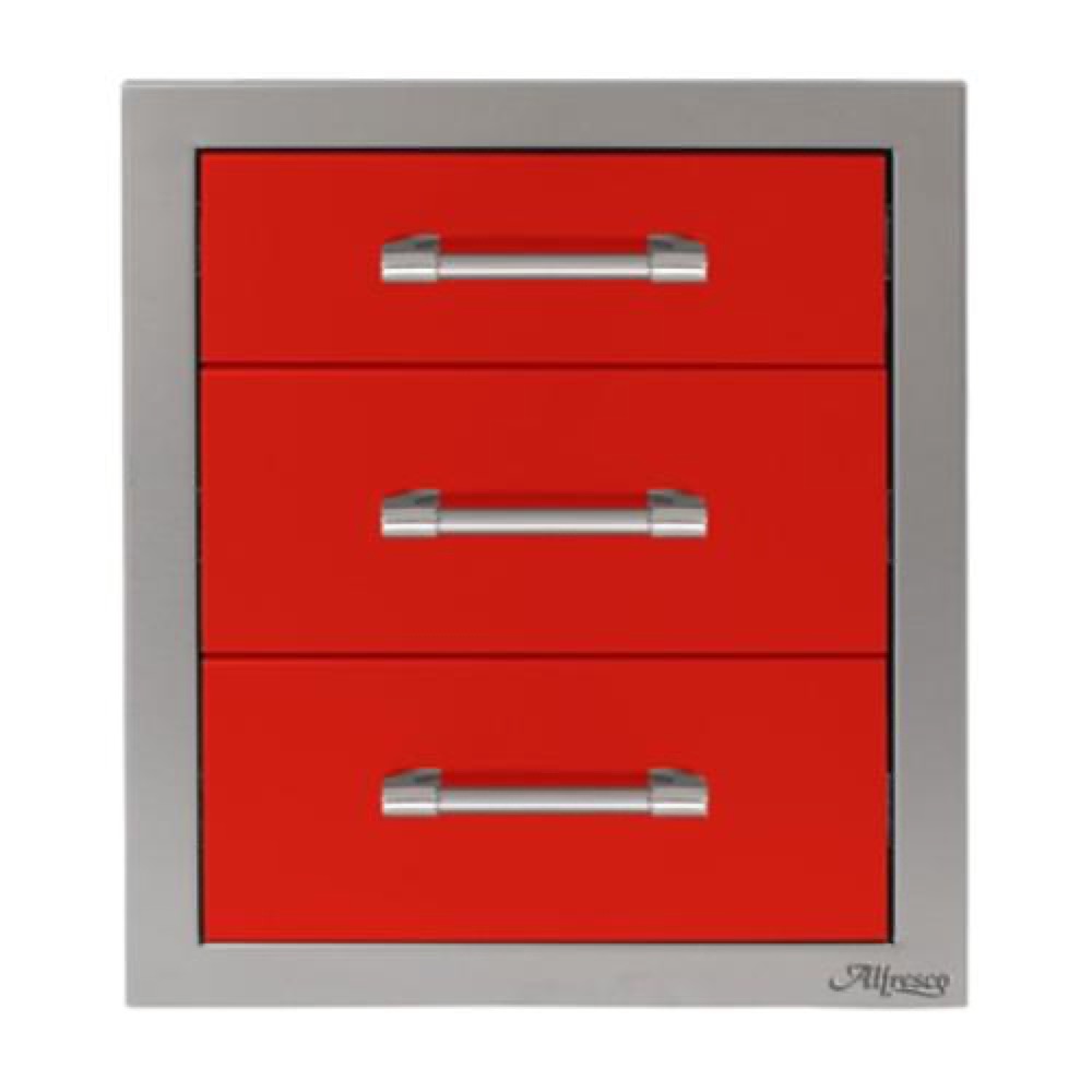 Alfresco Grills 17 Inch Stainless Steel Triple Access Drawer with Soft Close Hardware   Carmine Red