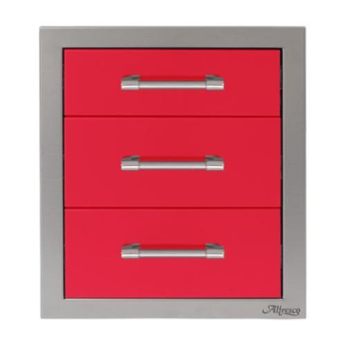 Alfresco Grills 17 Inch Stainless Steel Triple Access Drawer with Soft Close Hardware   Raspberry Red