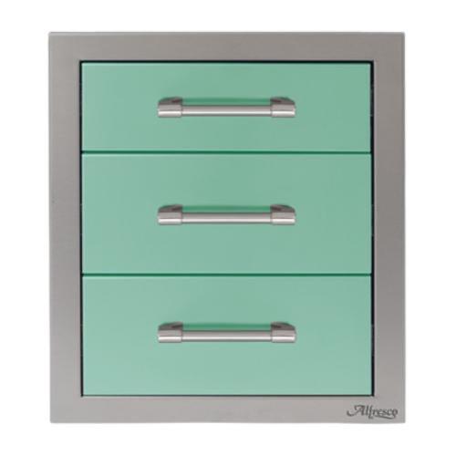 Alfresco Grills 17 Inch Stainless Steel Triple Access Drawer with Soft Close Hardware   Light Green