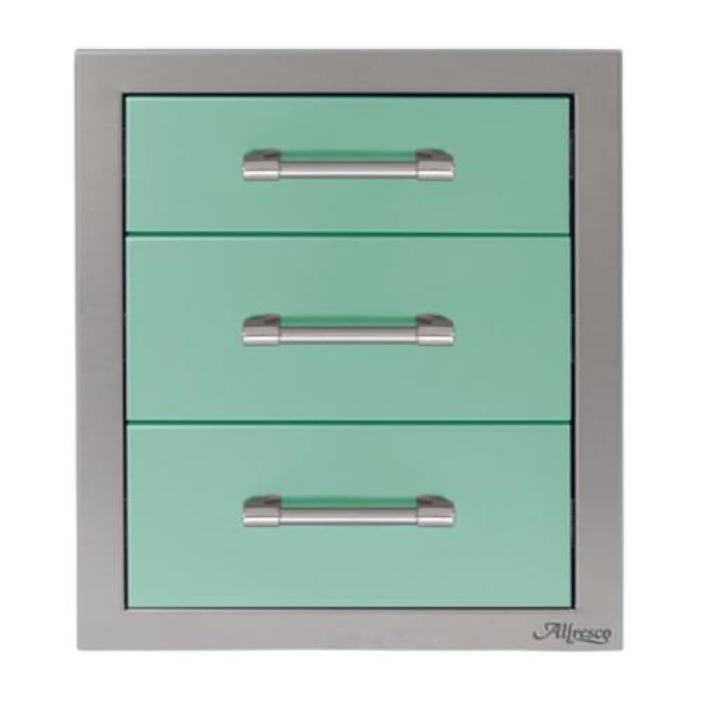 Alfresco Grills 17 Inch Stainless Steel Triple Access Drawer with Soft Close Hardware   Light Green