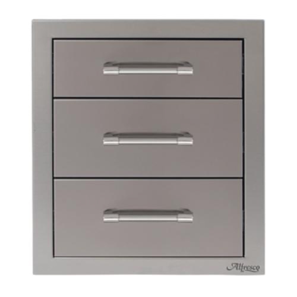 Alfresco Grills 17 Inch Stainless Steel Triple Access Drawer with Soft Close Hardware   Signal Grey