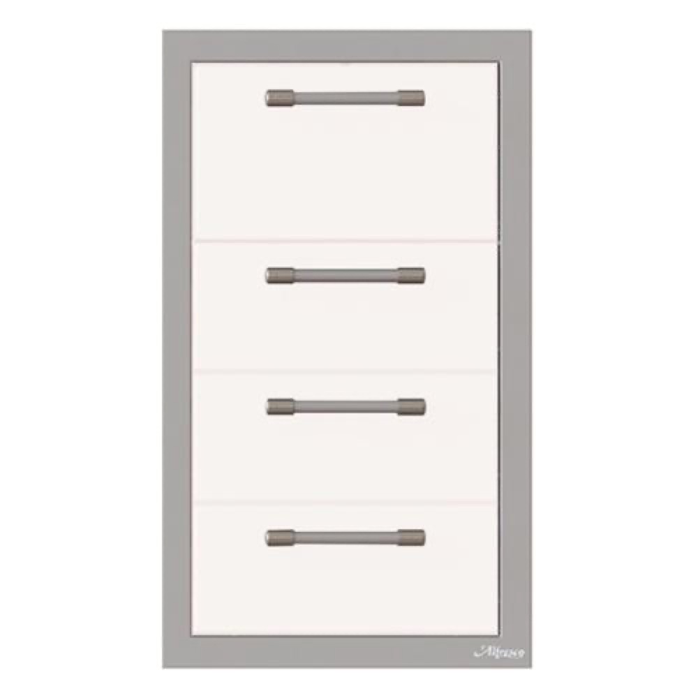 Alfresco Grills 17 Inch Stainless Steel Triple Access Drawer and Paper Towel Holder with Soft Close Hardware   Signal White Matte