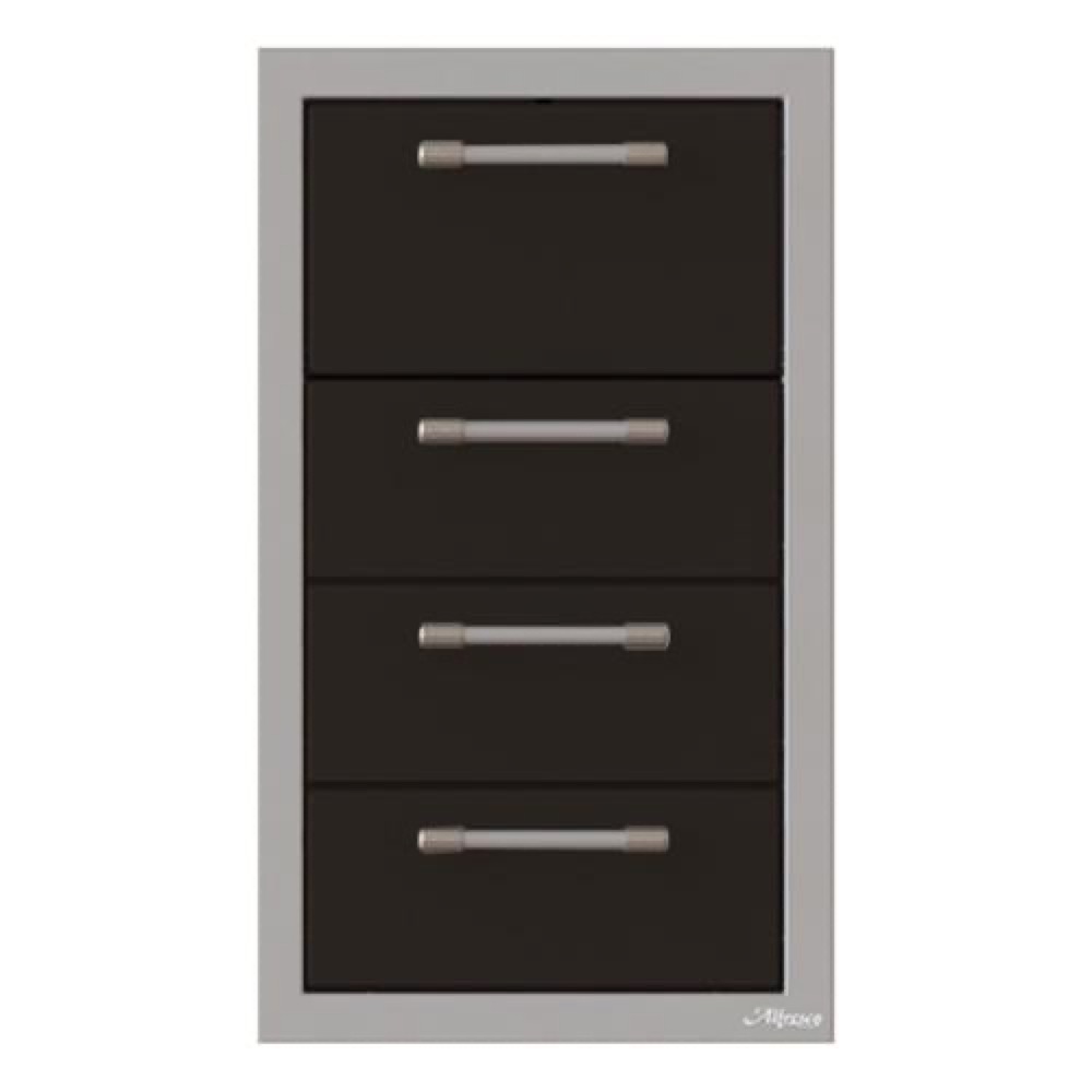 Alfresco Grills 17 Inch Stainless Steel Triple Access Drawer and Paper Towel Holder with Soft Close Hardware   Jet Black Gloss