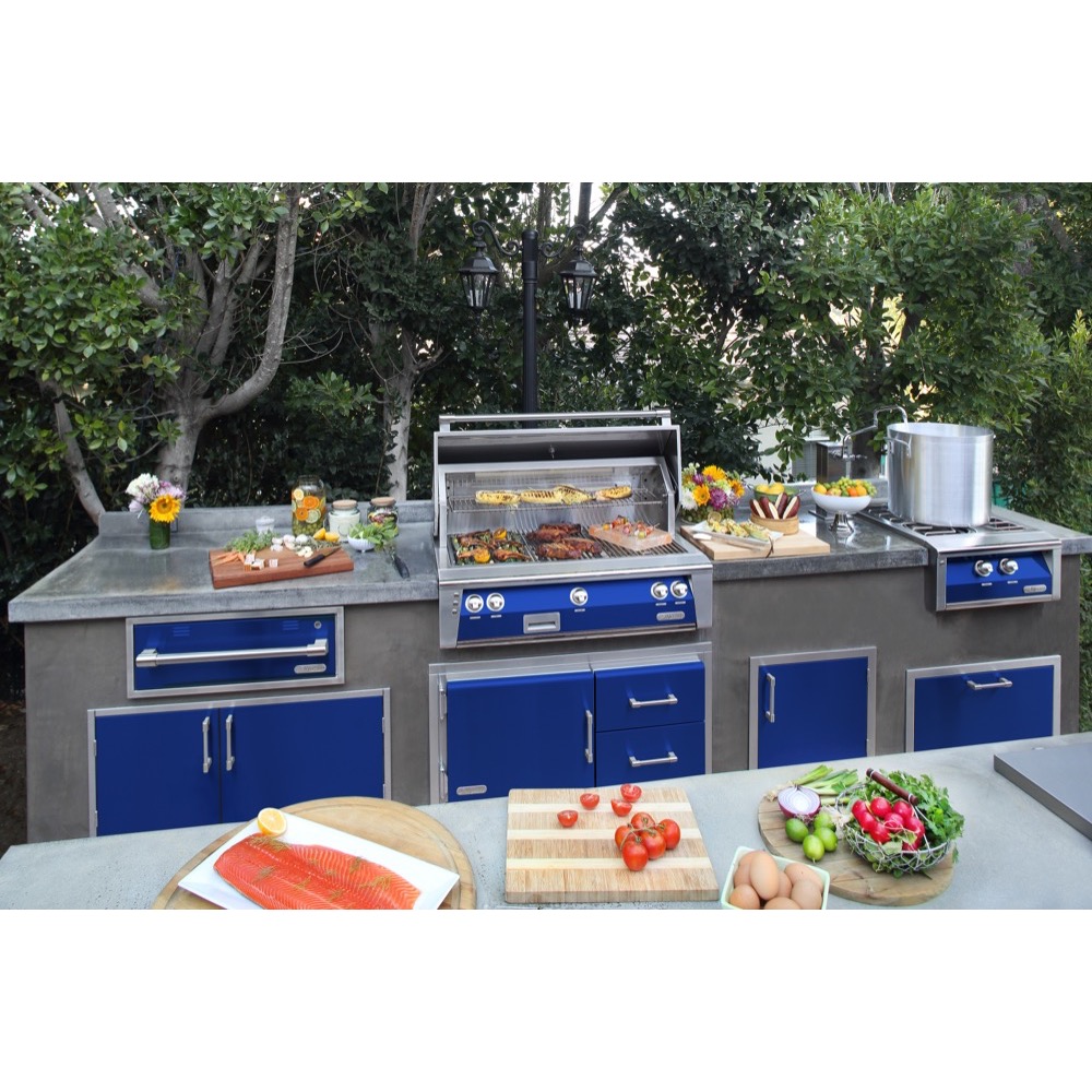 Alfresco Grills 17 Inch Stainless Steel Triple Access Drawer and Paper Towel Holder with Soft Close Hardware   Ultramarine Blue