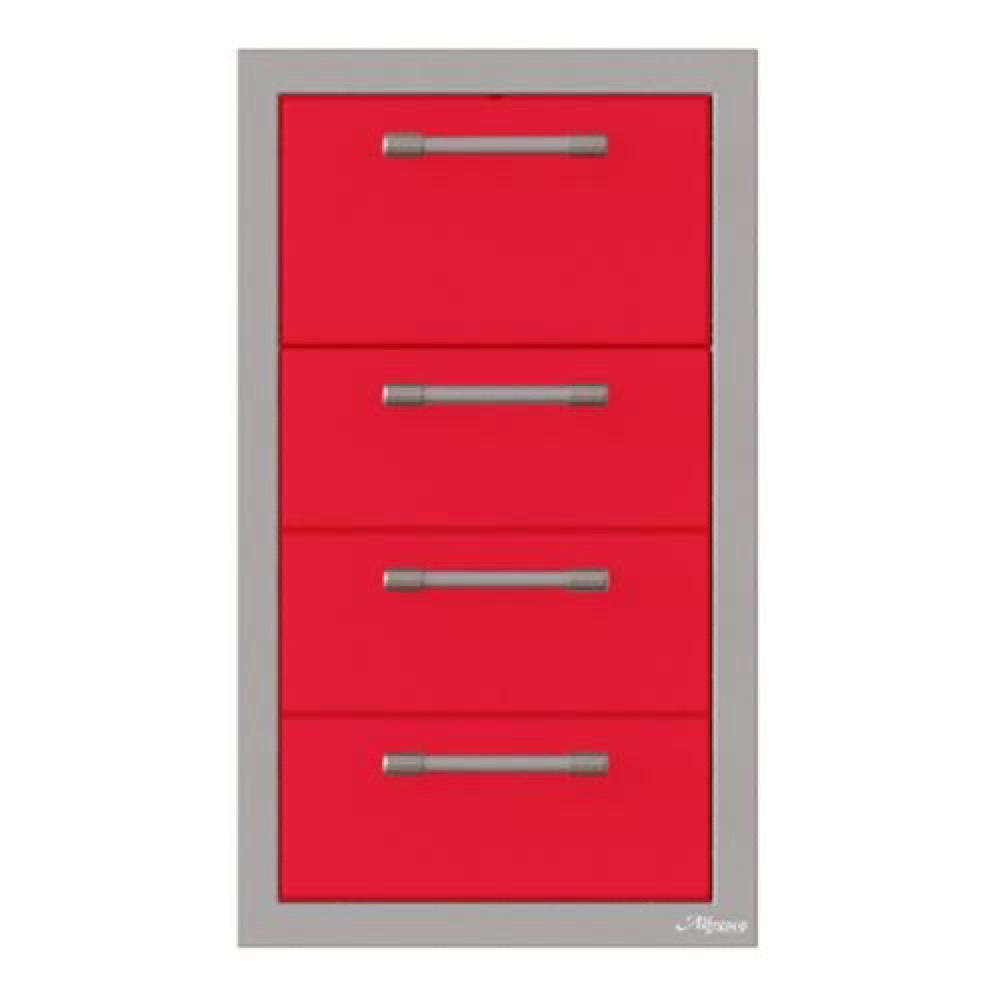 Alfresco Grills 17 Inch Stainless Steel Triple Access Drawer and Paper Towel Holder with Soft Close Hardware   Raspberry Red