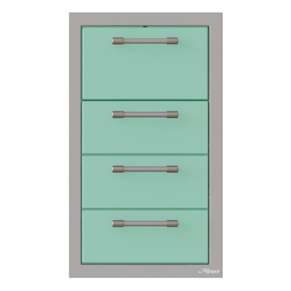 Alfresco Grills 17 Inch Stainless Steel Triple Access Drawer and Paper Towel Holder with Soft Close Hardware   Light Green