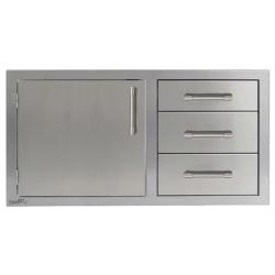 Alfresco Grills 42 Inch Stainless Steel Left Hinged Access Door and Triple Drawer Combo with Soft Close Hardware Stainless Steel AXE DDC L 42SC250