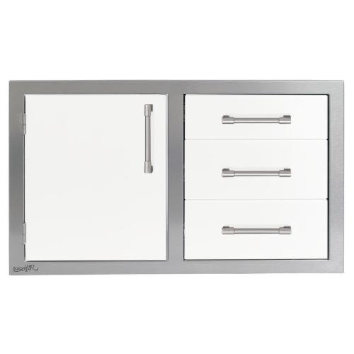 Alfresco Grills 42 Inch Stainless Steel Left Hinged Access Door  and  Triple Drawer Combo with Soft Close Hardware   Signal White Matte