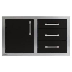Alfresco Grills 42 Inch Stainless Steel Left Hinged Access Door and Triple Drawer Combo with Soft Close Hardware Jet Black Gloss AXE DDC L 42SC S9005250