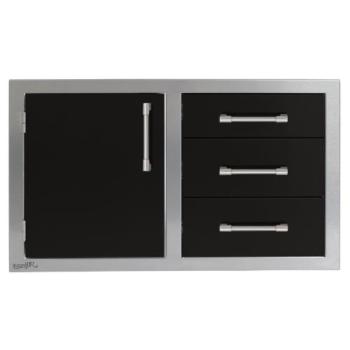 Alfresco Grills 42 Inch Stainless Steel Left Hinged Access Door and Triple Drawer Combo with Soft Close Hardware Jet Black Gloss AXE DDC L 42SC S9005350