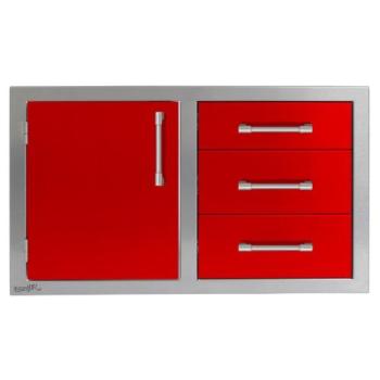 Alfresco Grills 42 Inch Stainless Steel Left Hinged Access Door and Triple Drawer Combo with Soft Close Hardware Carmine Red AXE DDC L 42SC S3002350