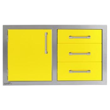 Alfresco Grills 42 Inch Stainless Steel Left Hinged Access Door and Triple Drawer Combo with Soft Close Hardware Traffic Yellow AXE DDC L 42SC S1023350