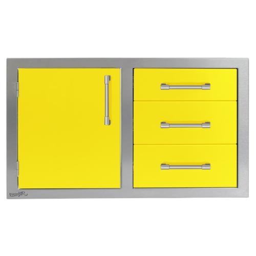 Alfresco Grills 42 Inch Stainless Steel Left Hinged Access Door  and  Triple Drawer Combo with Soft Close Hardware   Traffic Yellow
