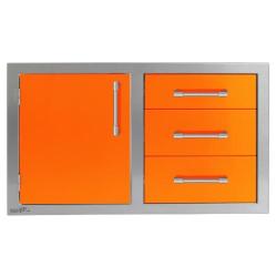 Alfresco Grills 42 Inch Stainless Steel Left Hinged Access Door and Triple Drawer Combo with Soft Close Hardware Luminous Orange AXE DDC L 42SC S2005 250