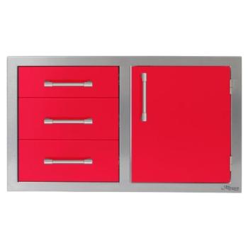Alfresco Grills 42 Inch Stainless Steel Right Hinged Access Door and Triple Drawer Combo with Soft Close Hardware Carmine Red AXE DDC R 42SC S3002350