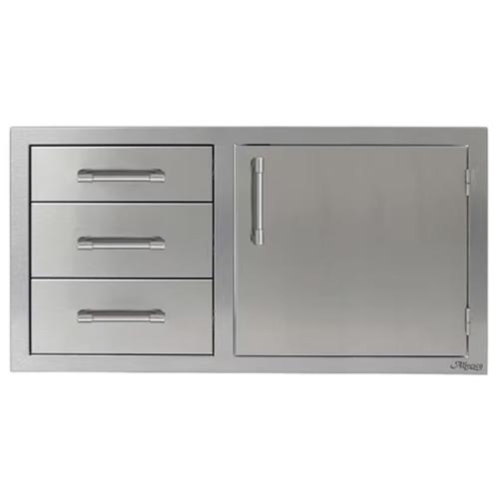 Alfresco Grills 42 Inch Stainless Steel Right Hinged Access Door  and  Triple Drawer Combo with Soft Close Hardware   Light Green