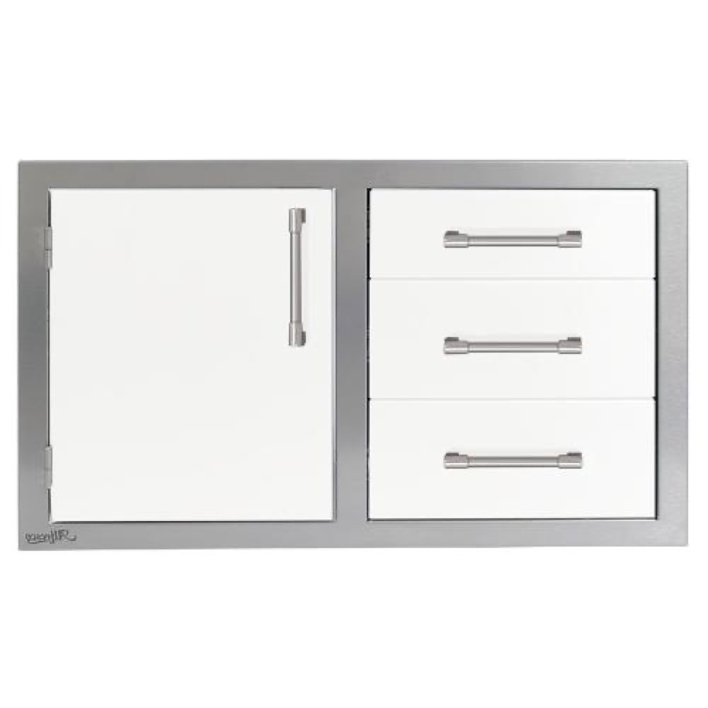 Alfresco Grills 32 Inch Stainless Steel Left Hinged Access Door  and  Triple Drawer Combo with Soft Close Hardware   Signal White Matte