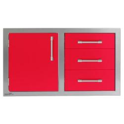 Alfresco Grills 32 Inch Stainless Steel Left Hinged Access Door and Triple Drawer Combo with Soft Close Hardware Raspberry Red AXE DDC L SC S3027250