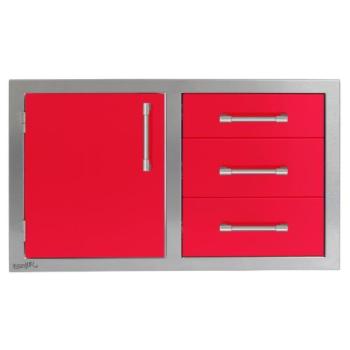 Alfresco Grills 32 Inch Stainless Steel Left Hinged Access Door and Triple Drawer Combo with Soft Close Hardware Raspberry Red AXE DDC L SC S3027350