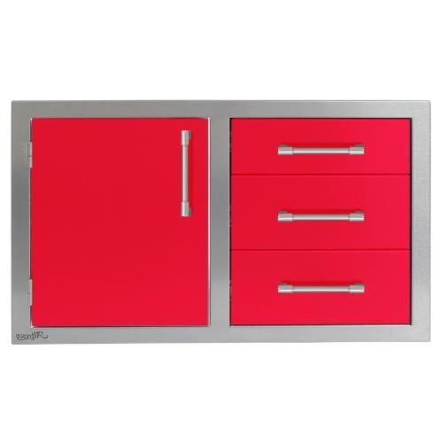 Alfresco Grills 32 Inch Stainless Steel Left Hinged Access Door  and  Triple Drawer Combo with Soft Close Hardware   Raspberry Red