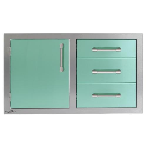 Alfresco Grills 32 Inch Stainless Steel Left Hinged Access Door  and  Triple Drawer Combo with Soft Close Hardware   Light Green