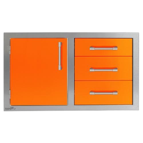 Alfresco Grills 32 Inch Stainless Steel Left Hinged Access Door  and  Triple Drawer Combo with Soft Close Hardware   Luminous Orange