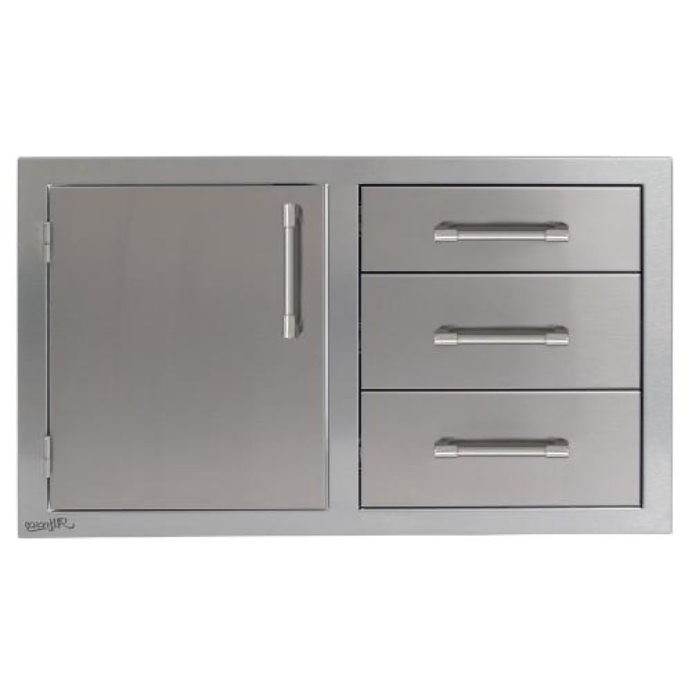 Alfresco Grills 32 Inch Stainless Steel Left Hinged Access Door  and  Triple Drawer Combo with Soft Close Hardware   Signal Grey